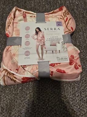 Serra Ladies Satin 3-Piece Sleepwear Set - Pink Floral